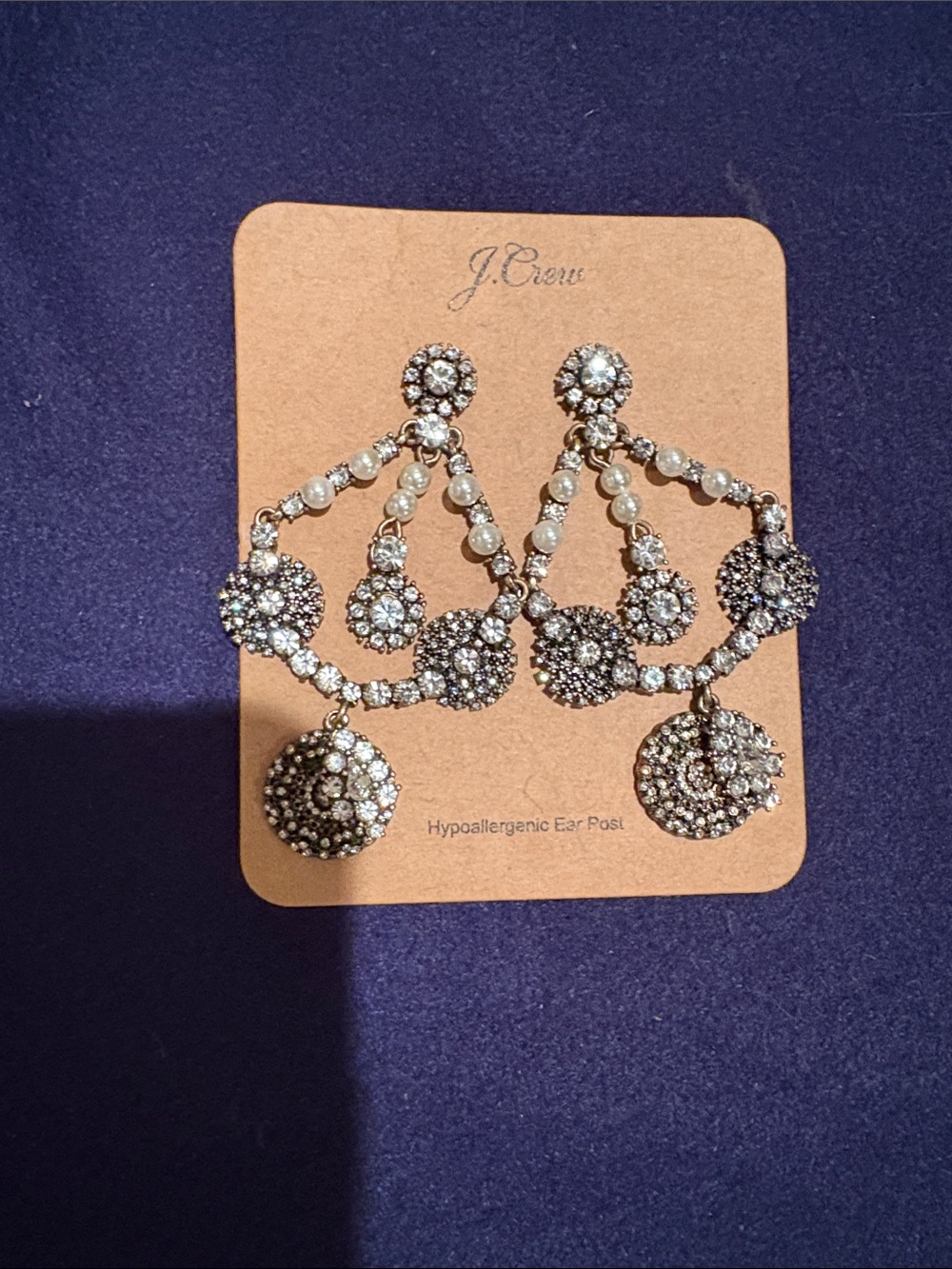 J. Crew Silver Crystal Drop Chandelier Earrings